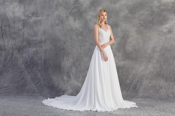 A-Linien-Brautkleid aus Chiffon mit perlenbesetztem Oberteil ivory/Haut
